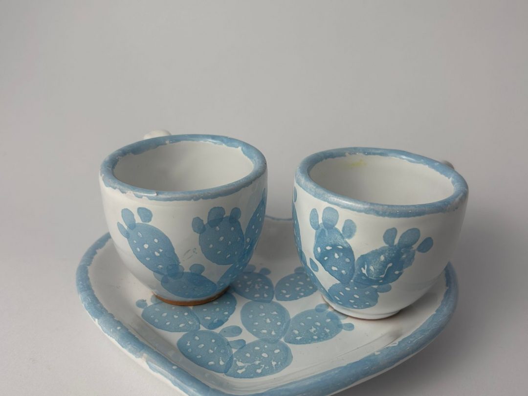 SET DA CAFFE' DIPINTO A MANO CELESTE