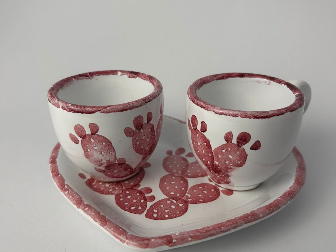 SET DA CAFFE' DIPINTO A MANO ROSSO