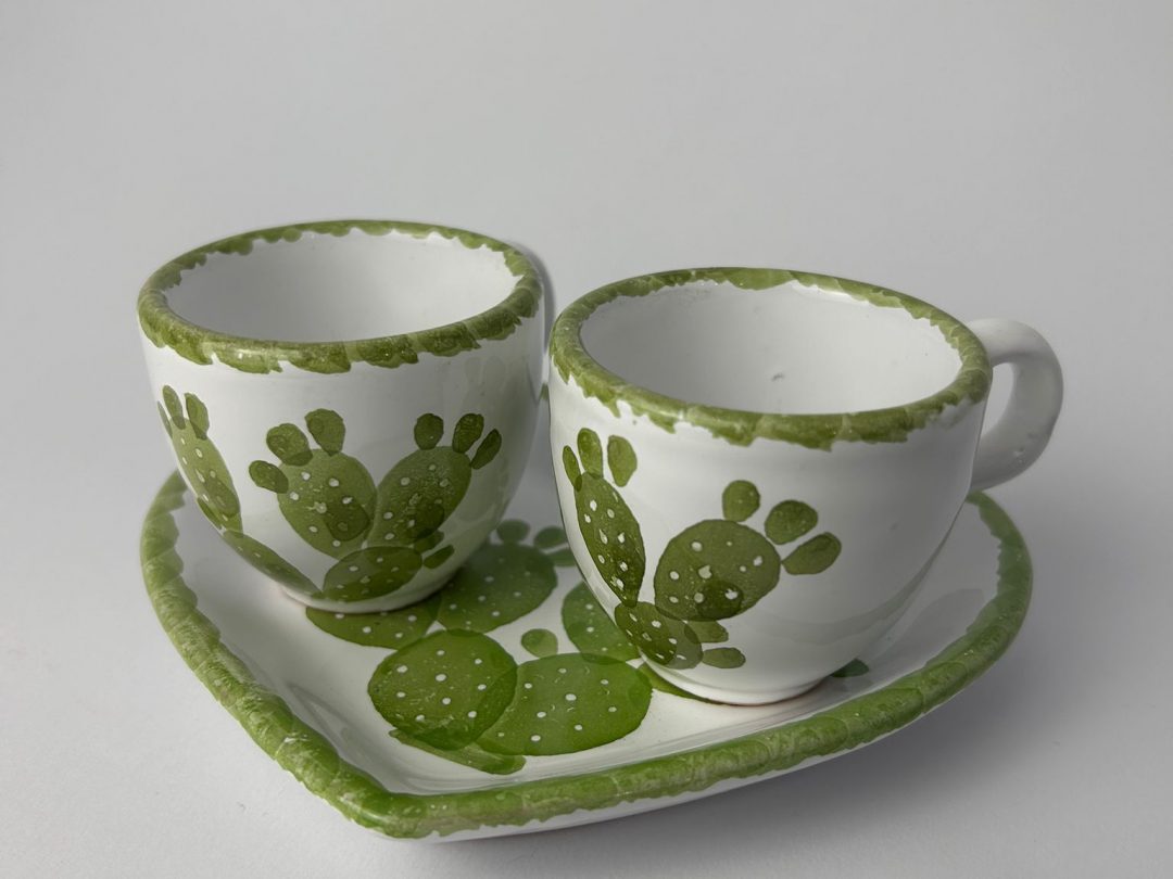 SET DA CAFFE' DIPINTO A MANO VERDE