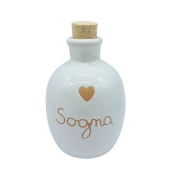 Oliera Bombata Bianca 100 ml con Incisione "Sogna"