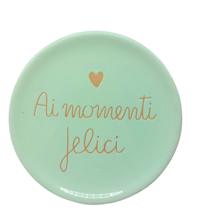 Piatto Verde Pistacchio "Ai Momenti Felici" Diametro 18 cm in Ceramica
