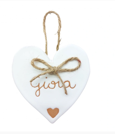 Cuore Piatto Bianco con incisione "Gioia"